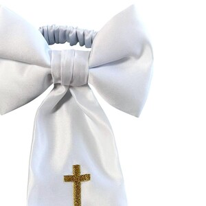 Boy's First Holy Communion Armband - White Satin with Embroidered Religious Cross - Boys Sizing - Handcrafted in the USA