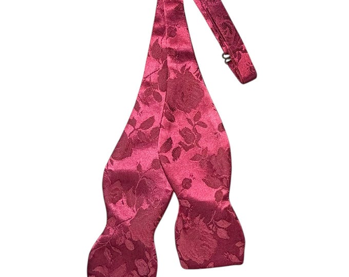 Wedding Self-tie Bow Tie - Burgundy Rose Satin Jacquard - Adult Men's Sizing -Handcrafted in the USA