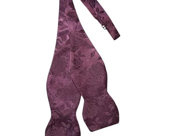 Wedding Self-tie Bow Tie - Berry Rose Satin Brocade - Adult Men's Sizing - Handcrafted in the USA