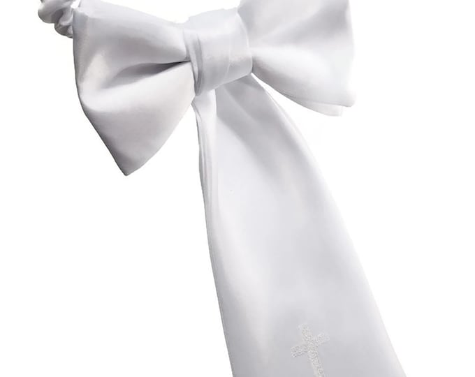 Boy's Communion Armband - White Satin with Embroidered Religious Cross - Boys Sizing - Handcrafted in the USA