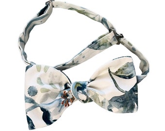 Handmade Floral Bow Tie – Vintage Teal, Blue, and Green