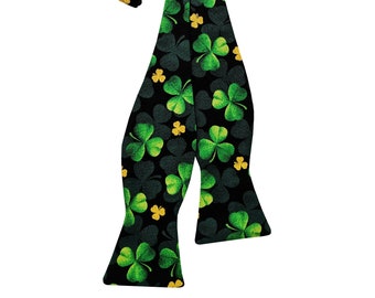 St. Patrick's Day Self-tie Bow Tie - Green Shamrocks - Adult Men's Sizing - Handcrafted in the USA