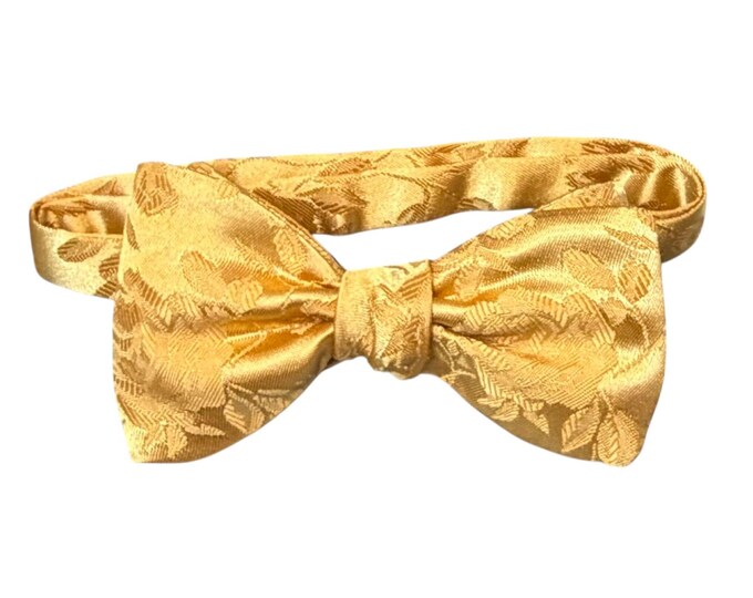 Gold Floral Rose Jacquard Bow Tie – Satin Self-Tie or Pretied Wedding Accessory