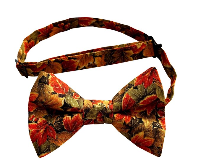 Autumn Leaves Bow Tie: Handmade Cotton Men's Tie, Harvest Design