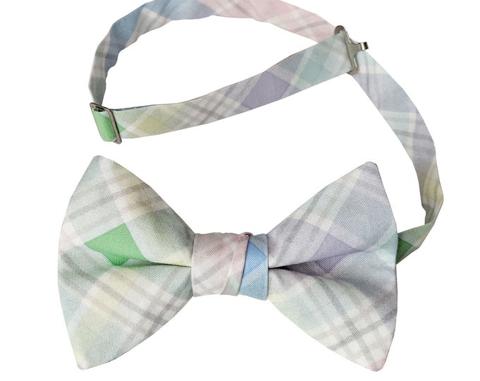 Pre-tied Bow Tie - Pastel Spring Plaid Easter - Adult Men's Sizing - Crafted in the USA
