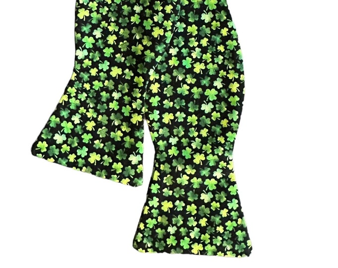 St. Patrick's Day Self-Tie Bow Tie - Shamrock in Shades of Green on Black - Premium Cotton - Adult Men's Sizing