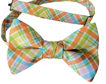 Pre-tied Bow Tie - Spring Plaid Colorful Easter Holiday Celebration - Adult Men's to Baby Sizing - Crafted in the USA