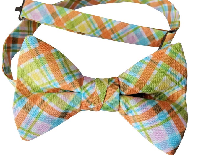 Pre-tied Bow Tie - Spring Plaid Colorful Easter Holiday Celebration - Adult Men's and Boys Sizing - Crafted in the USA