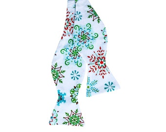 Holiday Self-tie Bow Tie - Christmas Snowflakes - Adult Men's Sizing - Cotton - Handcrafted in the USA