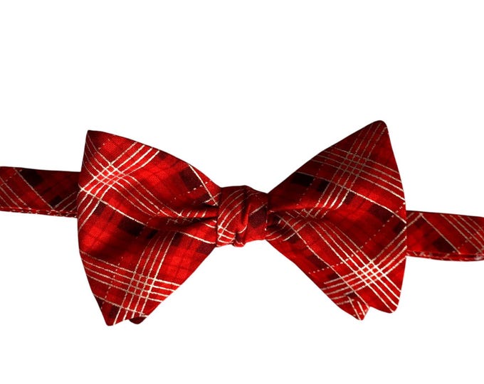 Pre-tied Red Holiday Plaid Cotton Bow Tie – Men's Sizing, USA Crafted