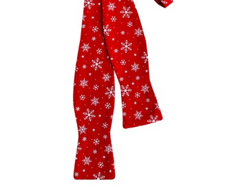 Holiday Self-tie Bow Tie - Christmas Red Snowflake - Cotton - Men's Sizing - Crafted in the USA