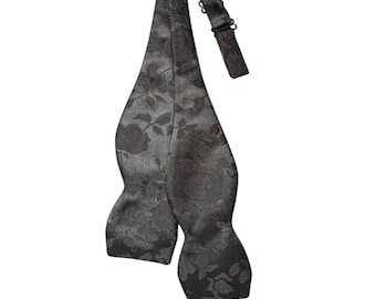Wedding Self-tie Bow Tie - Black Floral Rose - Satin Jacquard - Adult Men's - Handcrafted in the USA
