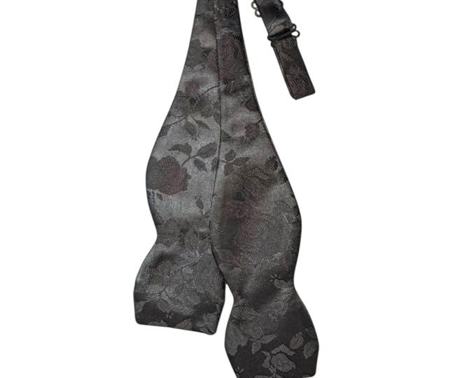 Wedding Self-tie Bow Tie - Black Floral Rose - Satin Jacquard - Adult Men's - Handcrafted in the USA