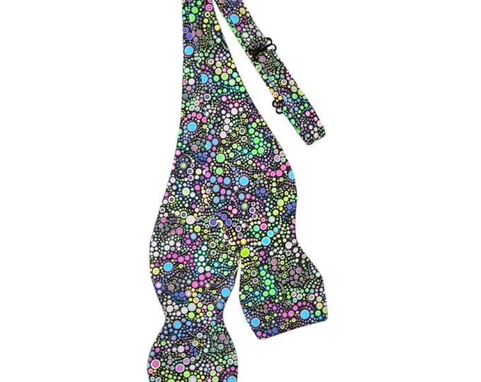 Mardi Gras Self-Tie Bow Tie - Colorful Dots - Cotton - Adjustable - Men's Sizing - Handcrafted in the USA