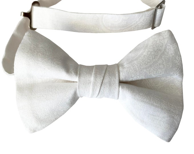 Boy's Bow Tie - White on White Paisley Cotton for Communion - Baby to Men's Sizing - Handcrafted in the USA
