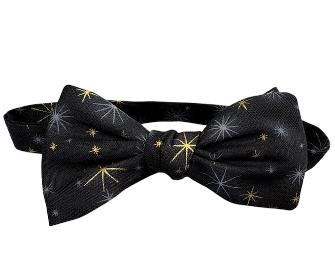 Black Stars Self-Tie or Pretied Bow Tie – Prom Night Cotton Accessory – Handcrafted USA