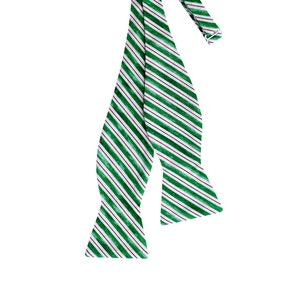 Handmade Self-tie Bow Tie - Green Candy Cane Stripe Holiday Design Premium Cotton Bow Tie - Mens and Boys Sizing - Crafted in the USA