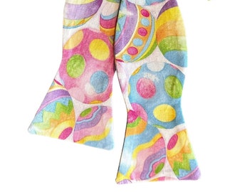 Easter Self-tie Bow Tie - Spring Pastel Water Color Egg Holiday  - Adult Men's Sizing