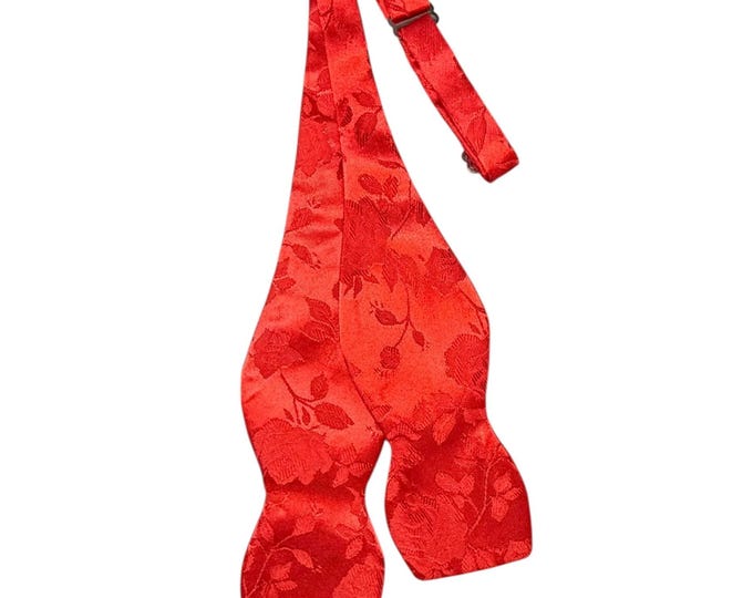 Wedding Self-tie Bow Tie - Red Rose Satin Jacquard - Adult Men's Sizing - Crafted in the USA