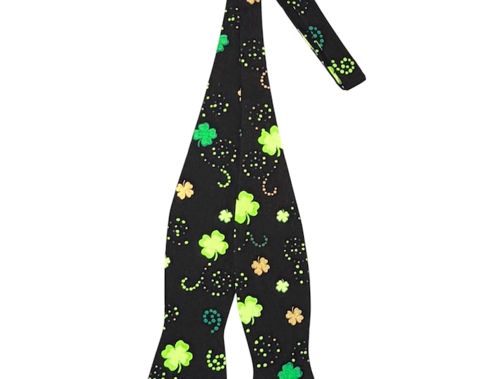Saint Patrick's Day Self-Tie Bow Tie - Green Shamrocks - Adult Men's Sizing - Handcrafted in the USA