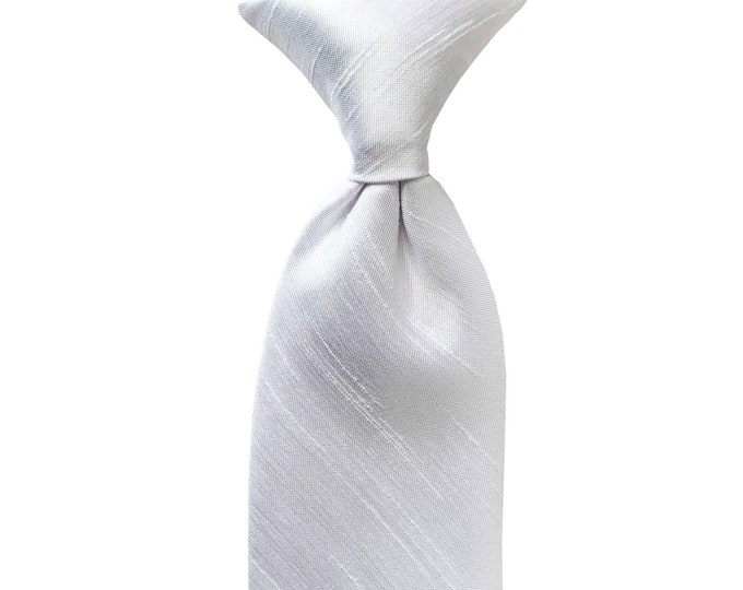 Boys Necktie Clip On - White Shantung Sateen Dress Tie for Communion & Baptism - Boys and Toddler Sizing - Handcrafted in the USA