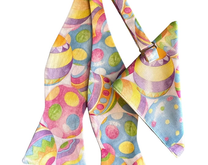 Easter Egg Bow Tie and Pocket Square Set – Pastel Plaid, Adult Men's