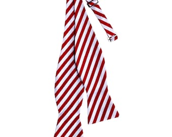 Handmade Self-tie Bow Tie - Red and White Candy Cane Peppermint Striped Holiday Design - Adult Mens Sizing - Crafted in the USA