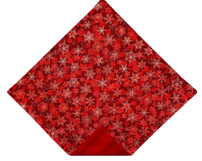 Holiday Handkerchief - Red with Silver Metallic Snowflakes Design Pocket Square - Adult Men's and Boys Sizing - Handcrafted in the USA