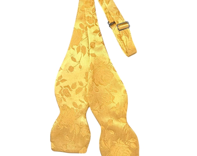 Wedding Self-tie Bow Tie - Gold Rose Satin Jacquard - Adult Men's Sizing - Crafted in the USA
