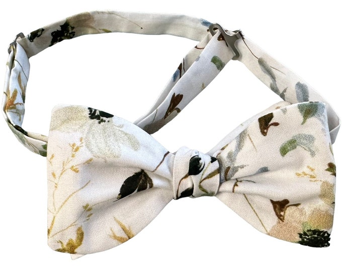 Handmade Floral Pretied Bow Tie – Spring Fall Wedding, USA Crafted
