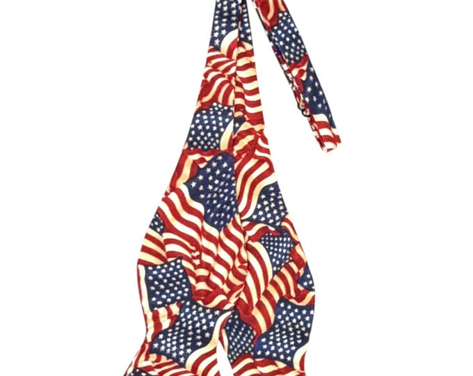 Patriotic Self-tie Bow Tie - Red & Blue Patriotic Flags - Adult Men's Sizing - Handcrafted in the USA