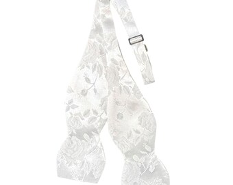 White Floral Rose Brocade Bow Tie – Men's Wedding Self-tie, USA Made