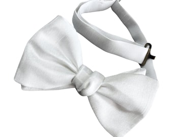 Pretied Bow Tie - White Shantung Sateen for First Holy Communion - Boys and Men's Sizing - Handcrafted in the USA