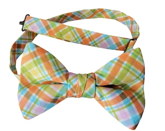 Pre-tied Bow Tie - Spring Plaid Colorful Easter Holiday - Adult Men's Sizing - Crafted in the USA