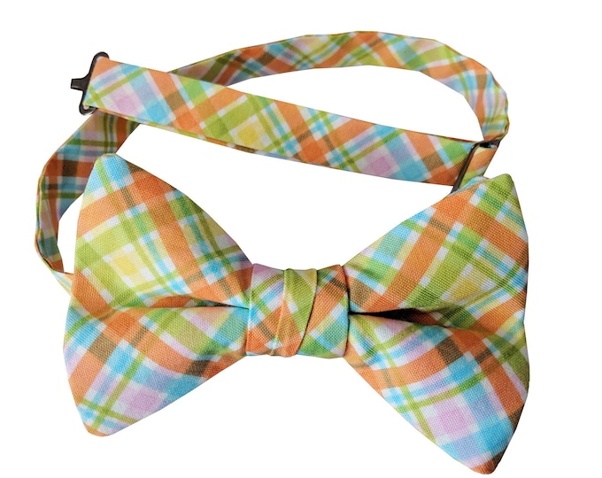 Pre-tied Bow Tie - Spring Plaid Colorful Easter Holiday - Adult Men's Sizing - Crafted in the USA