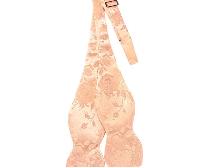 Wedding Self-tie Bow Tie - Peach Rose Satin Jacquard - Adult Men's Sizing - Handcrafted in the USA