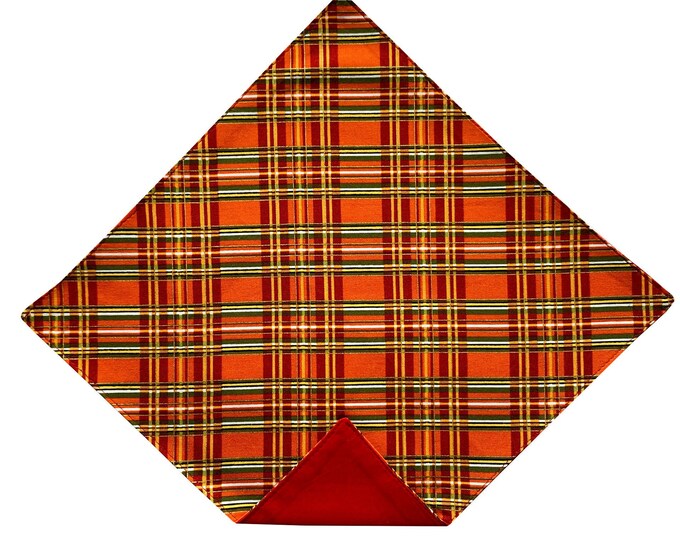 Handkerchief Pocket Square - Harvest Orange Plaid Autumn Design - Adult Mens Sizing - Handcrafted in the USA