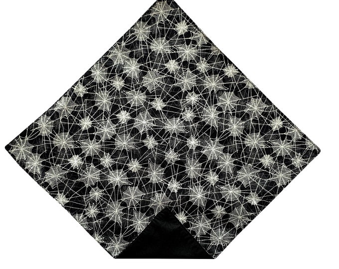 Halloween Handkerchief - Black with White Spider Webs Pocket Square - Adult Men's Sizing - Handcrafted in the USA