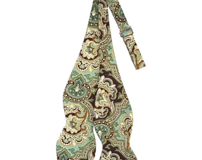 Self-tie Bow Tie - Brown Paisley - Prom Night - Wedding - Adult Men's Sizing - Handcrafted in the USA