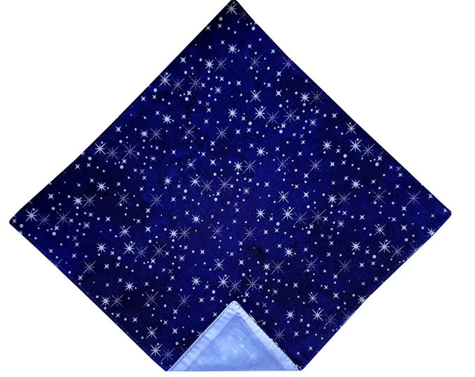 Pocket Square - Blue Starry Sky Accented with Silver Metalic Handkerchief - Adult Mens Sizing - Handcrafted in the USA
