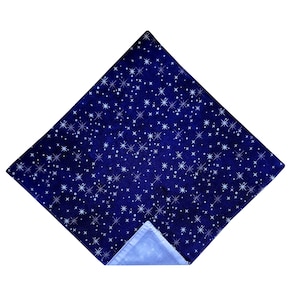 Pocket Square - Blue Starry Sky Accented with Silver Metalic Handkerchief - Adult Mens Sizing - Handcrafted in the USA