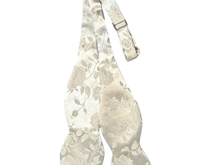 Silver Grey Rose Jacquard Bow Tie – Men's Wedding Self-Tie, USA Made