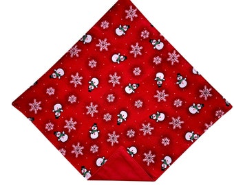 Handmade Pocket Square - Red with White Snowman and Snowflake Holiday Handkerchief - Adult Mens to Baby Sizing - Crafted in the USA