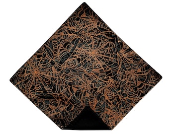 Halloween Handkerchief - Black with Orange Metallic Spider Webs Pocket Square - Adult Men's and Boys Sizing - Handcrafted in the USA