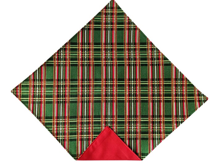 Handkerchief Pocket Square - Green and Red with Gold Metallic Holiday Plaid - Adult Men's to Baby Sizing - Handcrafted in the USA