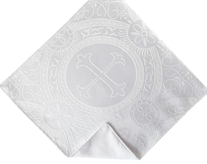 Religious Pocket Square - White Clergy Pattern Handkerchief for Communion - Baby to Adult Men's Sizing - Handcrafted in the USA