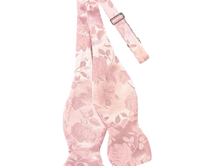 Bow Tie Pink Rose Brocade - Men's Adjustable Satin Self-tie