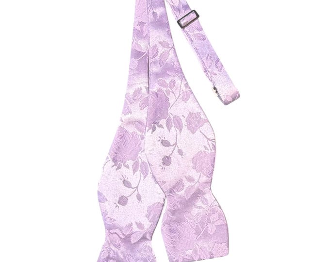 Wedding Self-tie Bow Tie - Lavender Rose Satin Jacquard - Adult Men's Sizing - Handcrafted in the USA