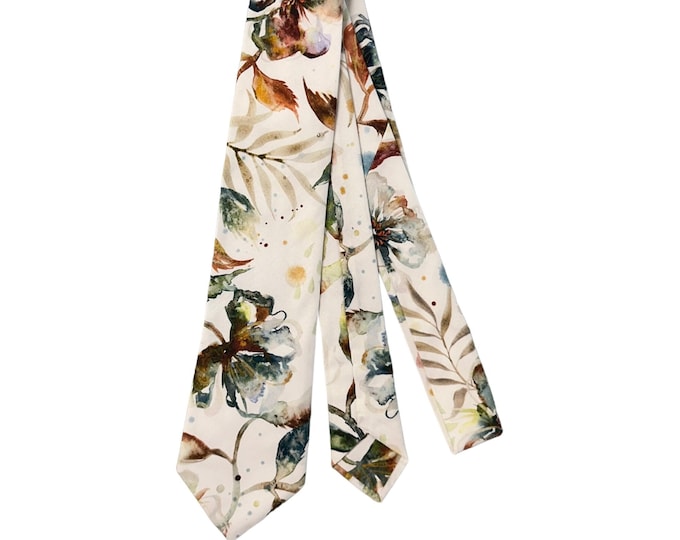 Handmade Self-tie Necktie - Vintage Fall Multi-Colored Floral Medley - Adult Men's Sizing - Crafted in the USA
