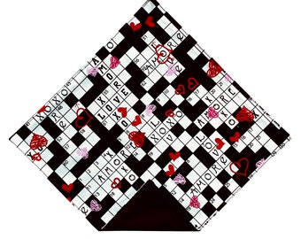 Valentine Pocket Square - Sweetheart Crossword Cotton Handkerchief - Adult Sizing - Handcrafted in the USA